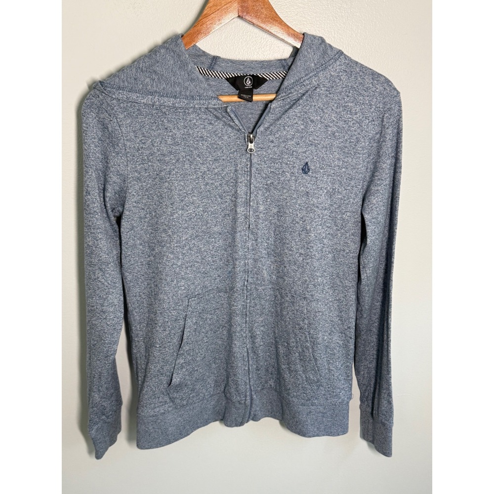 Volcom Boys Blue Heathered Full Zip Hoodie Sweatshirt Stone Logo Size Large 12Y